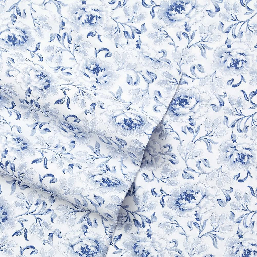 Laura Ashley Home - King Sheets, Soft Sateen Cotton Bedding Set - 4 Pieces, Sleek, Smooth, & Breathable Home Decor (Lorelei Dark Blue, King) | Amazon (US)