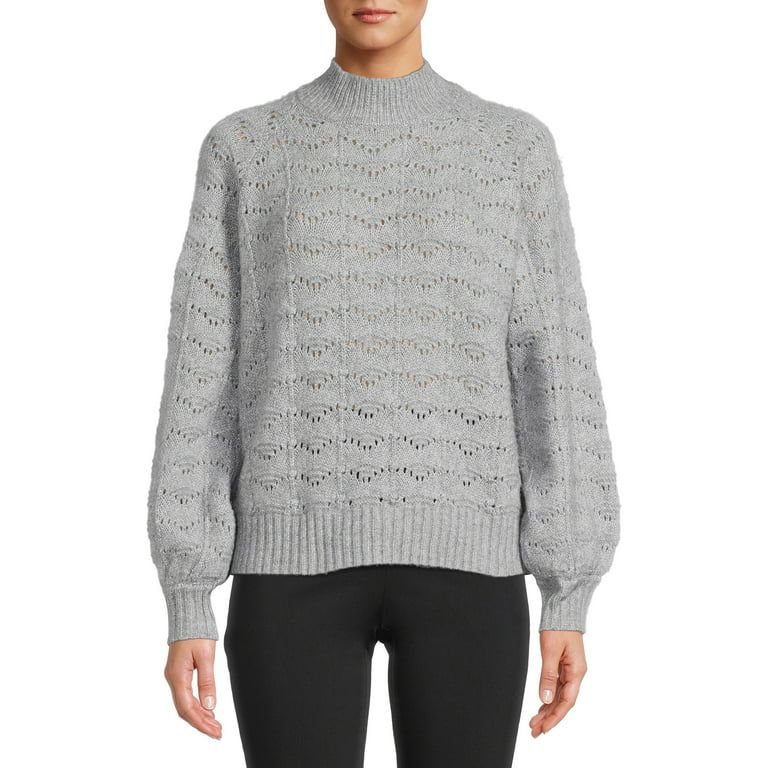 Time and Tru Women's Pointelle Lurex Crew Neck Sweater | Walmart (US)