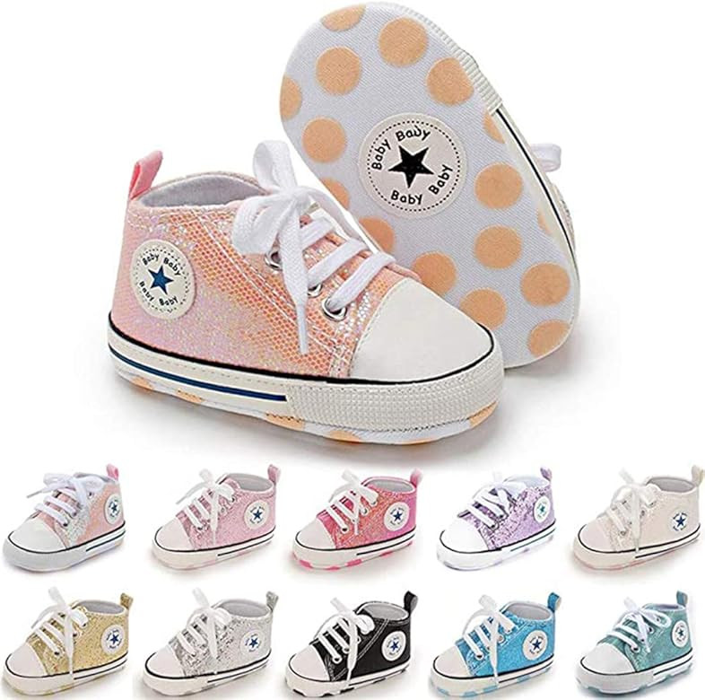 Baby Girls Boys Shoes Soft Anti-Slip Sole Newborn First Walkers Star High Top Canvas Denim Unisex... | Amazon (US)