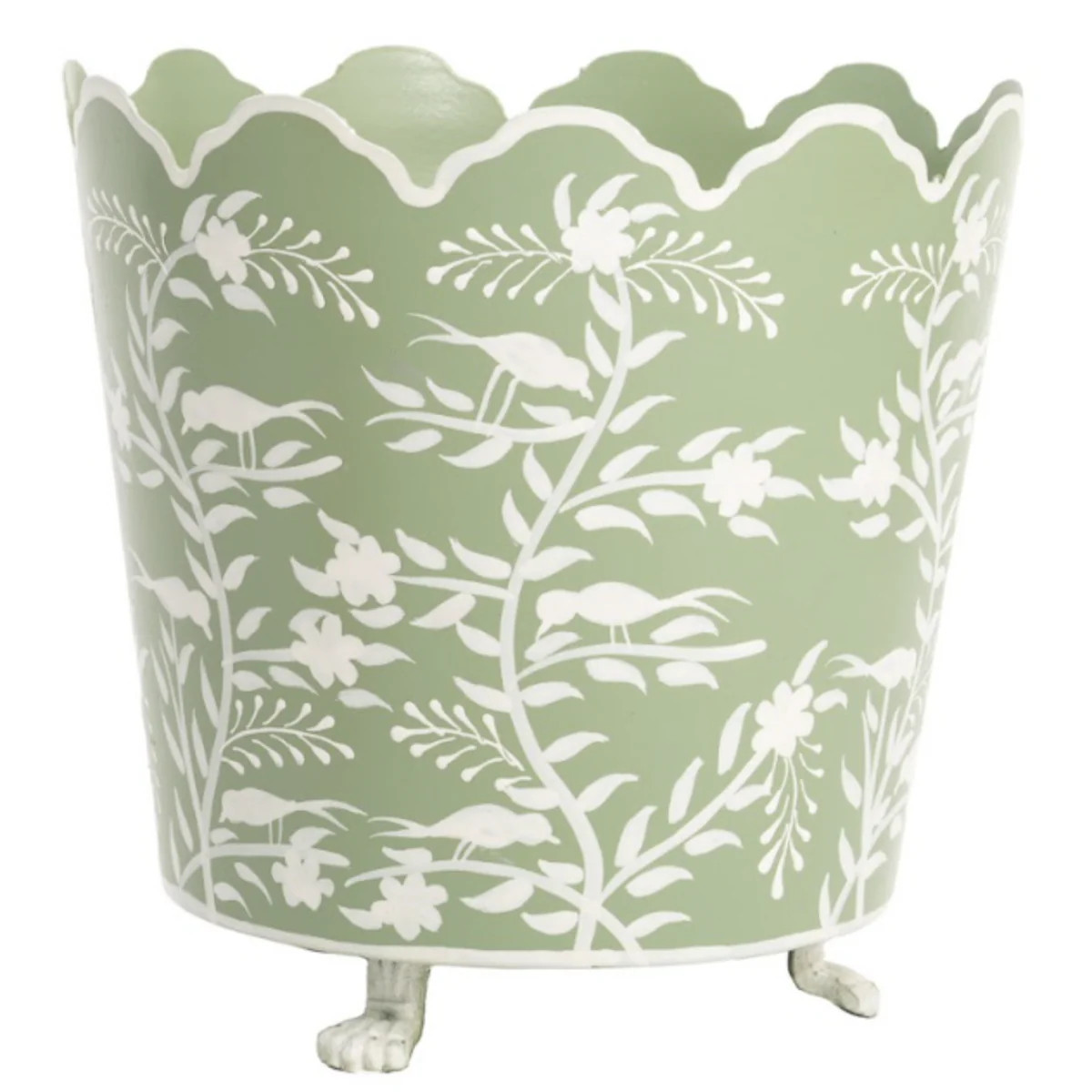 Soft Green & White Scalloped Footed Planter | The Well Appointed House, LLC