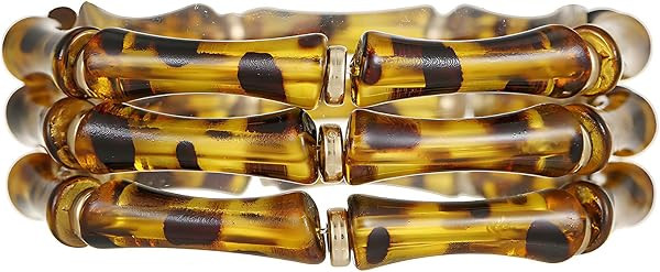 Tortoise Shell Bamboo Bangle Bracelet for Women \u2013 3-Layer Acrylic Stretch Cuff with Faux Tor... | Amazon (US)