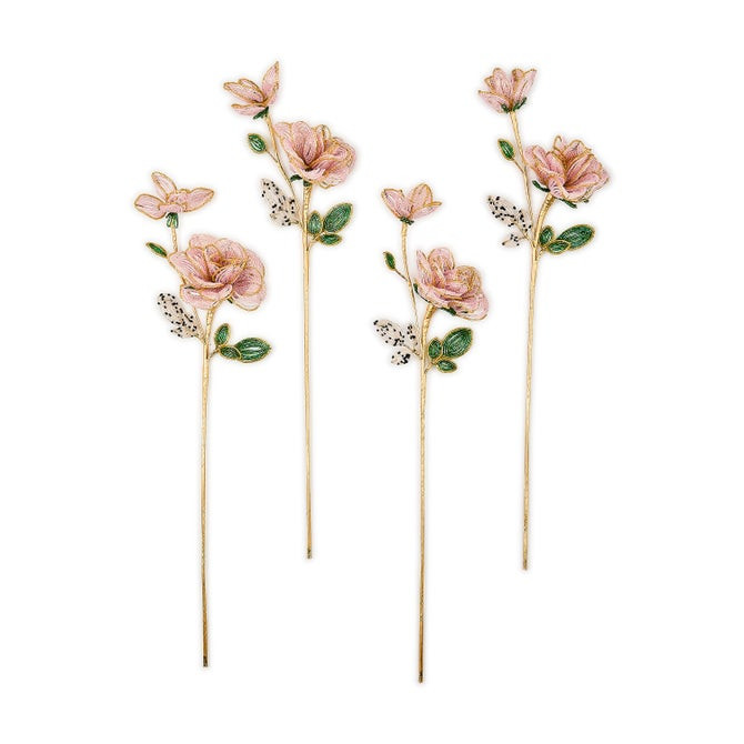 Pink Rose Beaded Flower Stems, Set of 4 | MacKenzie-Childs