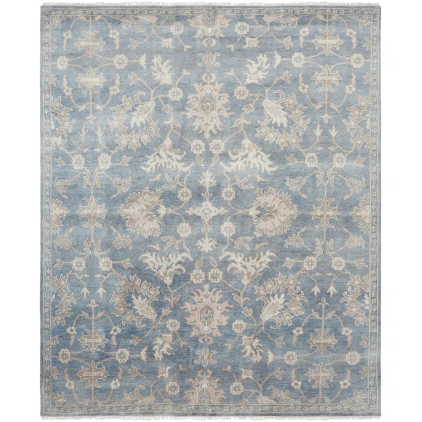 Faucett Wool Oriental Area Rug in Blue | Perigold