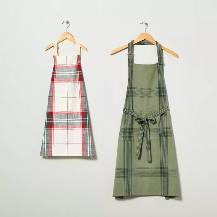 Kids' Holiday Plaid Woven Cooking Apron Red/Green - Hearth & Hand™ with Magnolia | Target