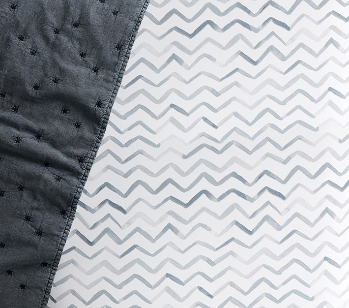 Organic Finley Chevron Crib Fitted Sheet, Crib Fitted, Blue | Pottery Barn Kids