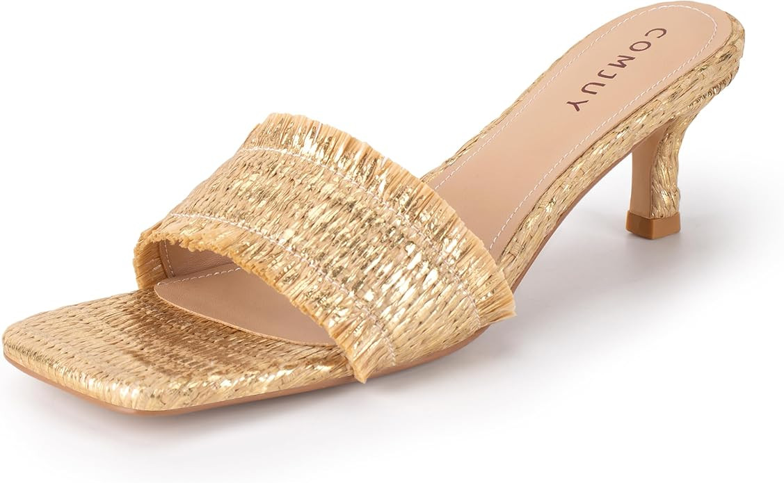 Raffia Sandals Womens Heeled Sandals Comfortable 2 Inch Kitten Heels Lightweight Square Toe Summe... | Amazon (US)