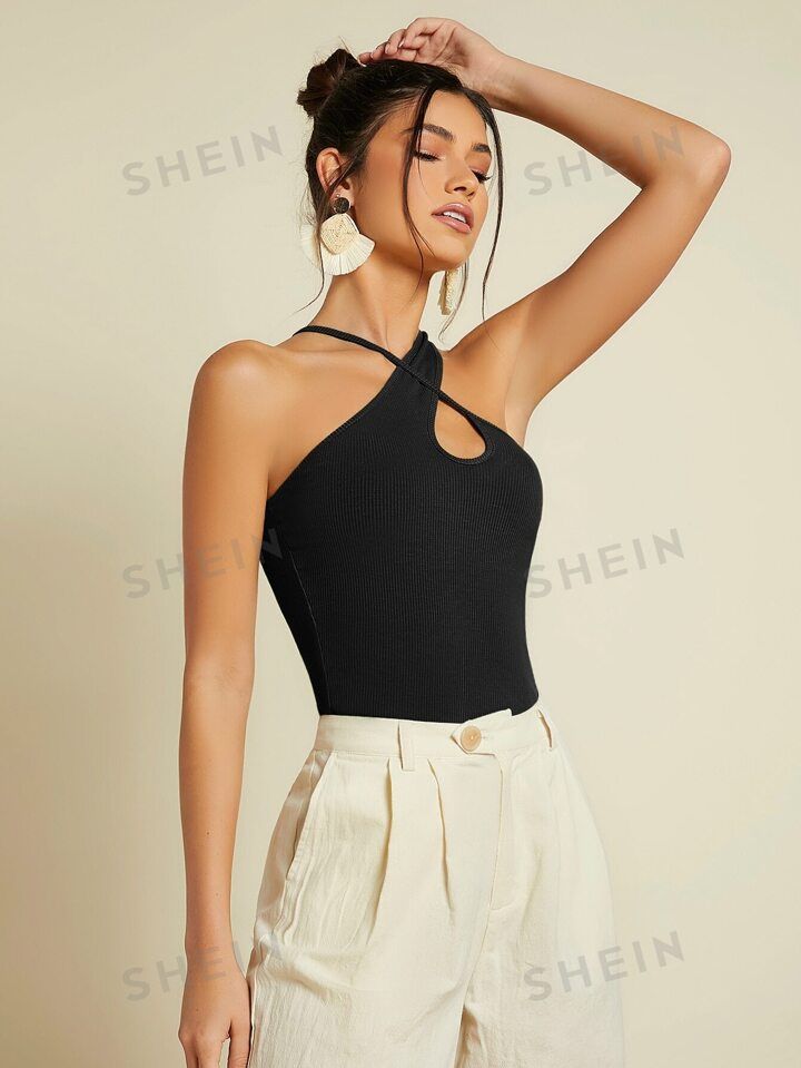 SHEIN BAE Criss Cross Rib-knit Top | SHEIN | SHEIN