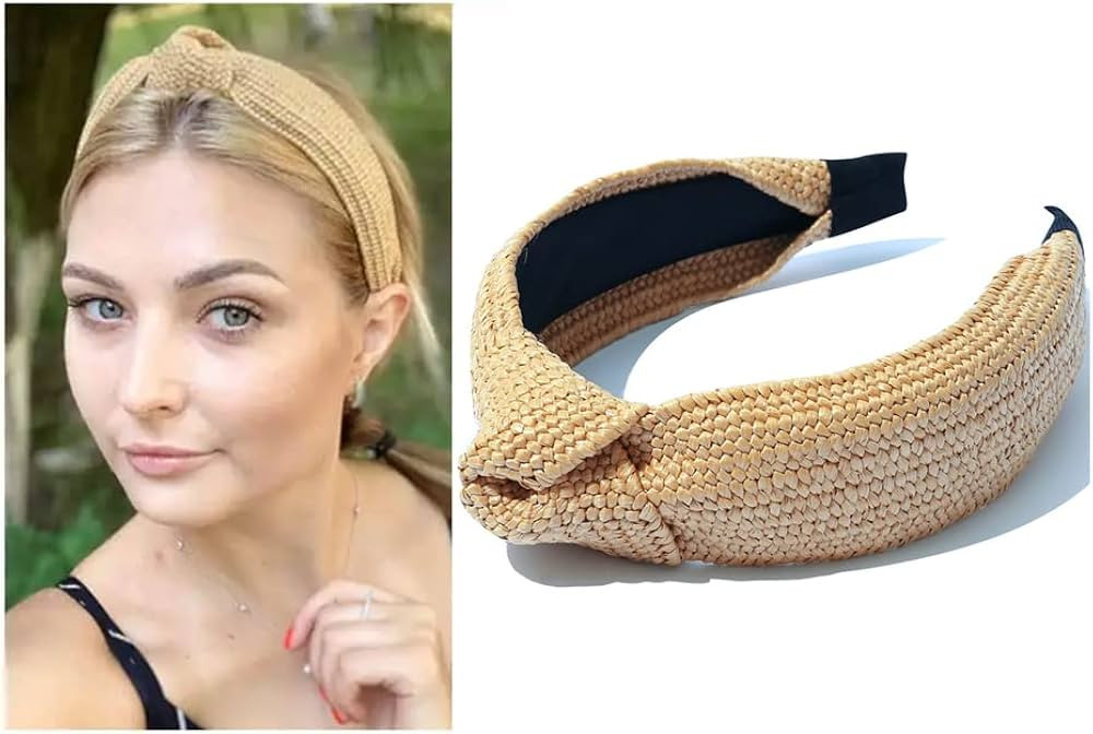 Straw Headbands Womens Fashion Hair Accessories Twist Knot Wide Hand Knitted Statement Summer Ret... | Amazon (US)