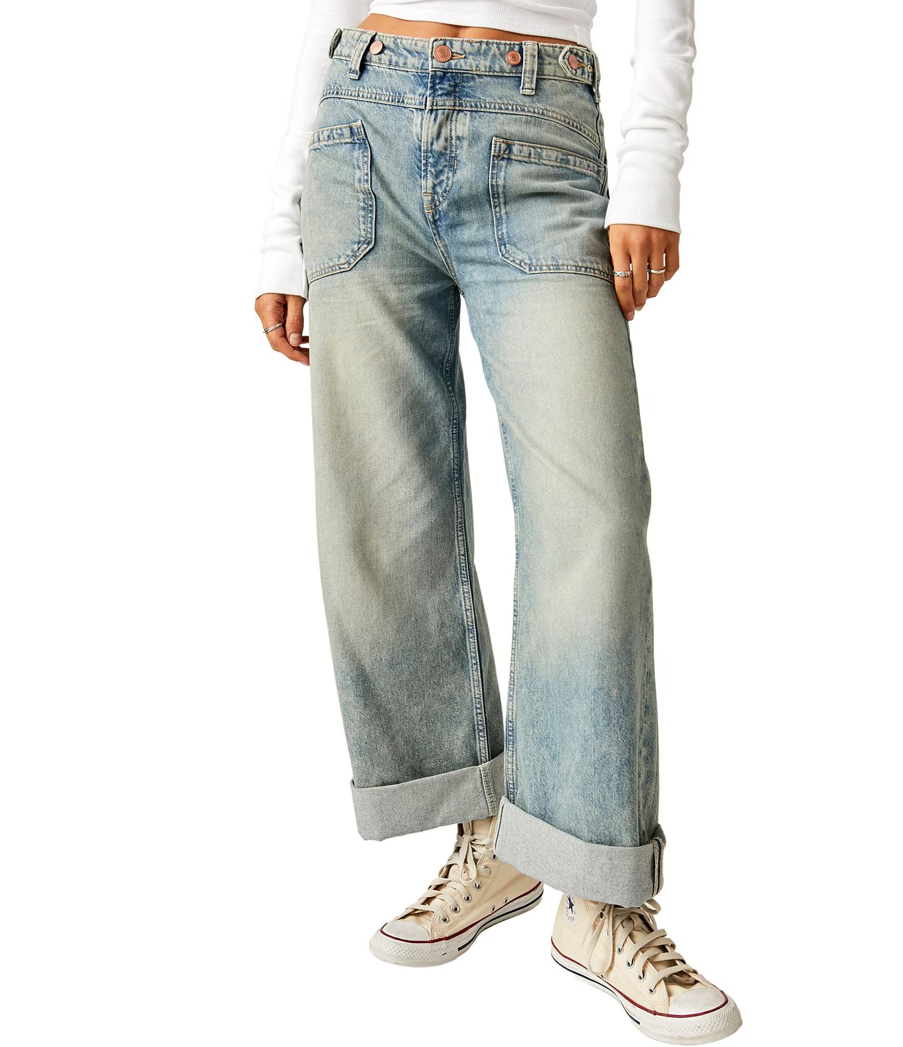 Palmer Mid Rise Relaxed Button Waist Cuffed Jeans | Dillard's