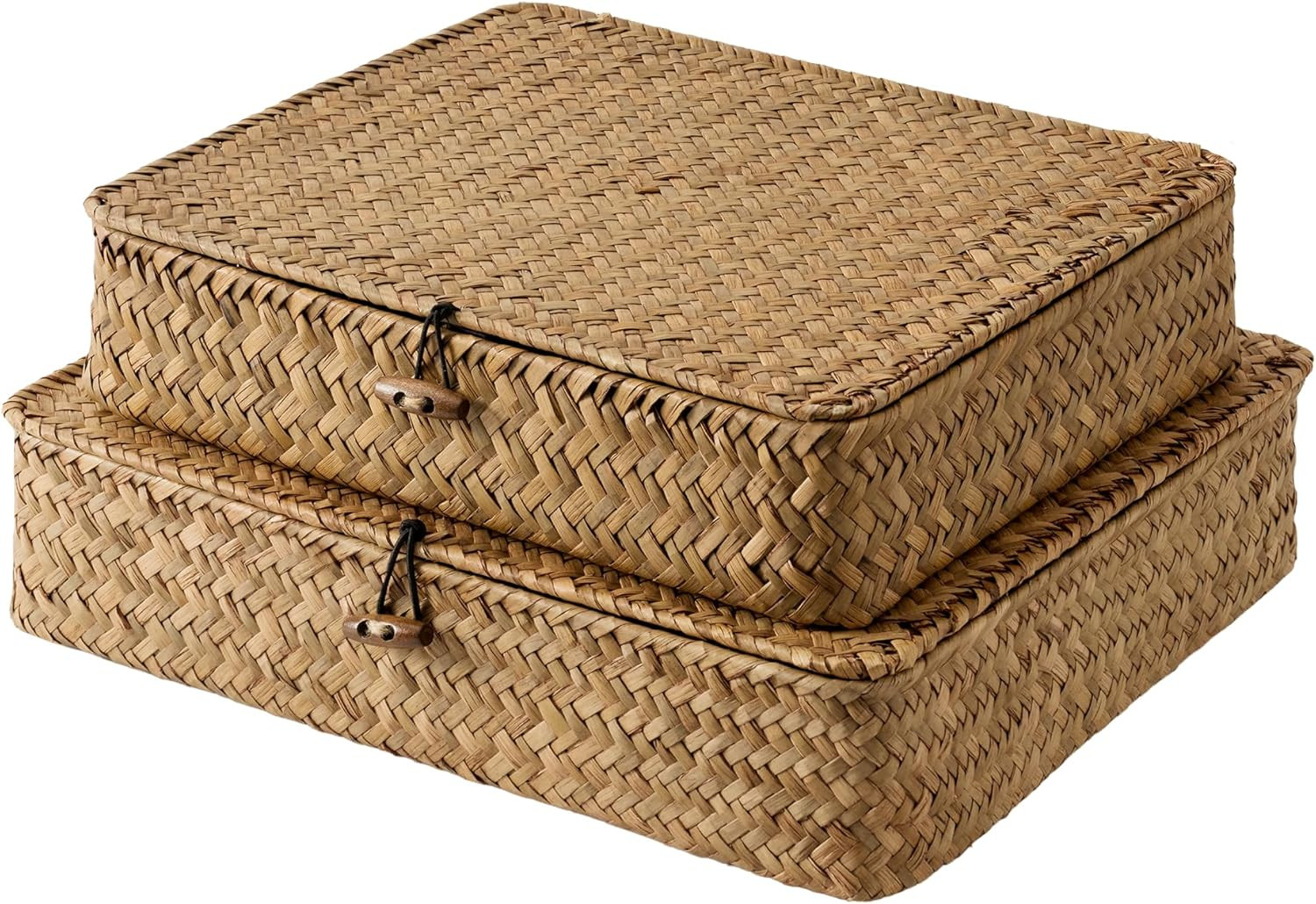 StorageWorks Wicker Basket with Lids, Seagrass Wicker Storage Bins with Lid | Amazon (US)