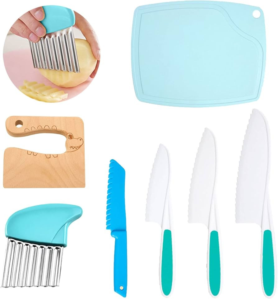 7 Pieces Kids Knife Set, BBKON Toddler Knife for Cooking with Cutting Board Crinkle Cutter, Kids ... | Amazon (CA)