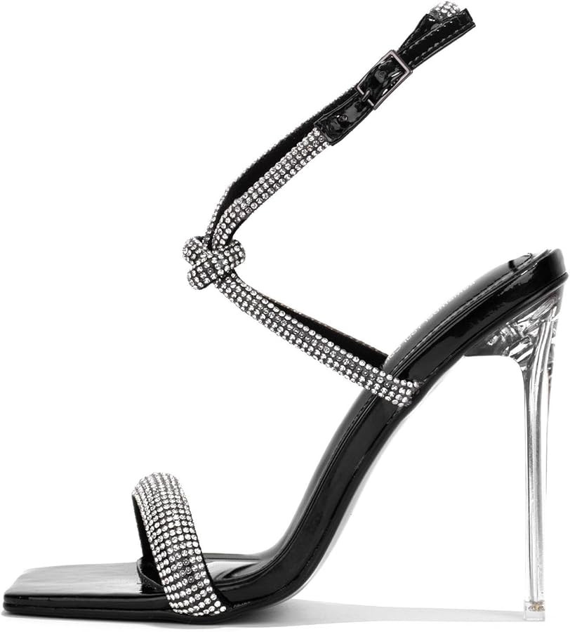 Cape Robbin Women's Clear Stiletto Heels - Open Square Toe Ankle Strap Dress Sandals with Rhinest... | Amazon (US)