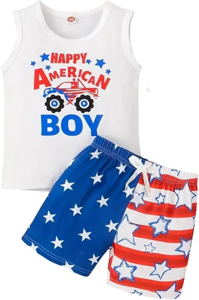Toddler Boy 4th of July Outfit All American Boy Sleeveless T-shirt Top USA Flag Shorts Boy Indepe... | Amazon (US)