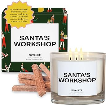 Homesick Scented Candles for Home (Santa’s Workshop) - 26 oz Long-Lasting Natural Soy Wax Blend... | Amazon (US)