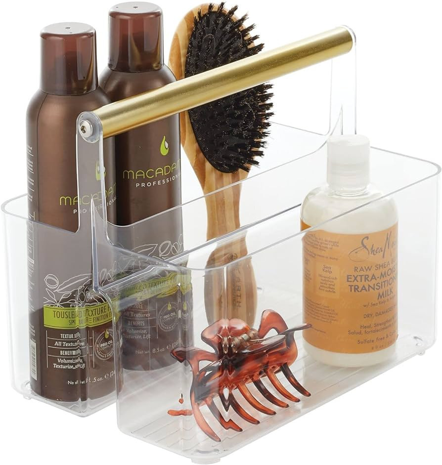 mDesign Plastic Shower Caddy Storage Organizer Utility Tote, Divided Basket Bin - Metal Handle fo... | Amazon (US)