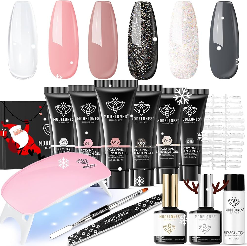 Modelones Poly Nail Extension Gel Kit - 6 Colors Poly Nails Gel Kit Nude Clear Black Pink All In ... | Amazon (US)