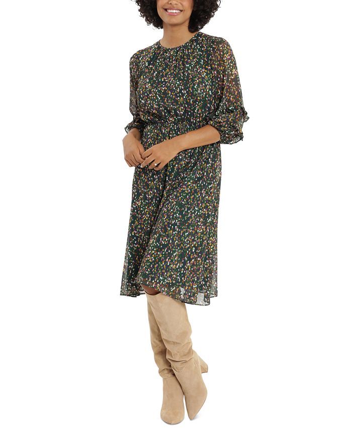 London Times Women's Printed Ruffle-Sleeve Midi Dress & Reviews - Dresses - Women - Macy's | Macys (US)