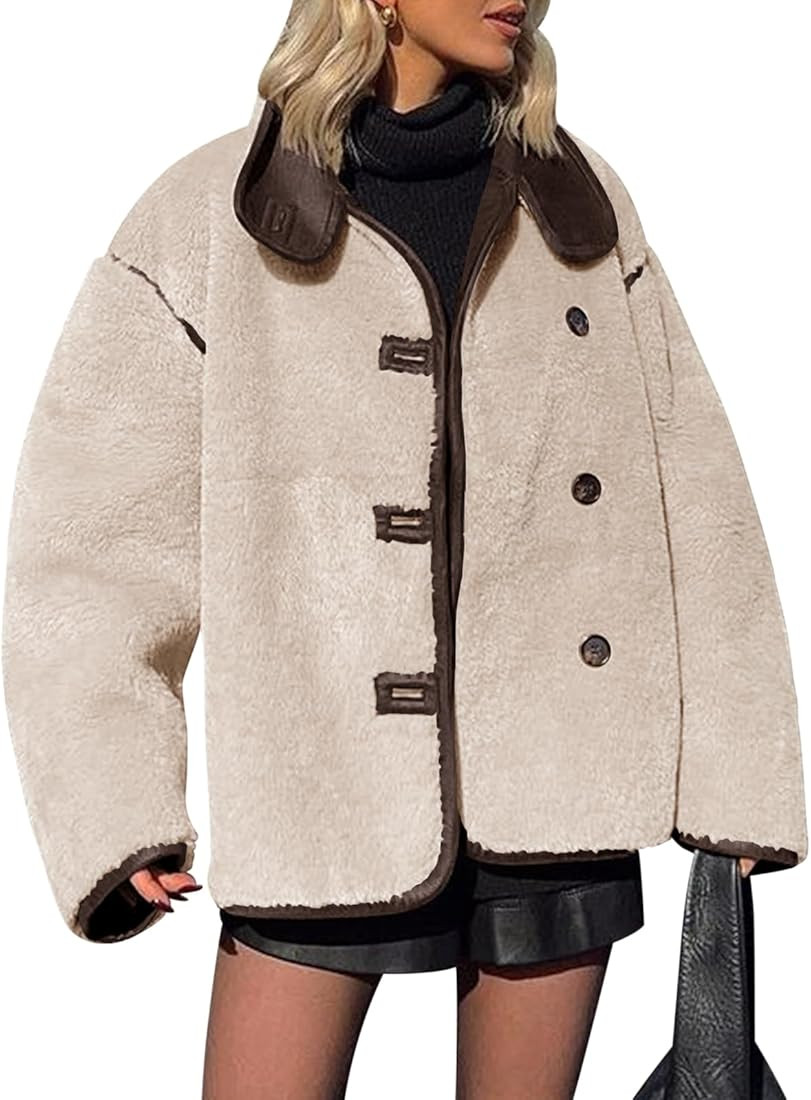 Tankaneo Womens Faux Fur Jackets Warm Winter Casual Button Down Stand Collar Long Sleeve Shaggy O... | Amazon (US)