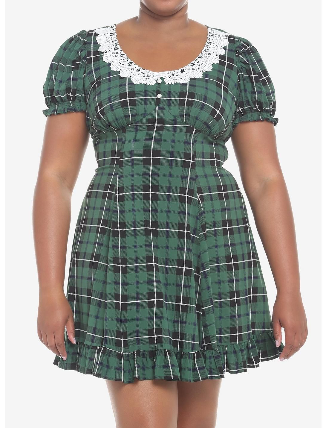 Green Plaid Lace Collar Mini Dress Plus Size | Hot Topic