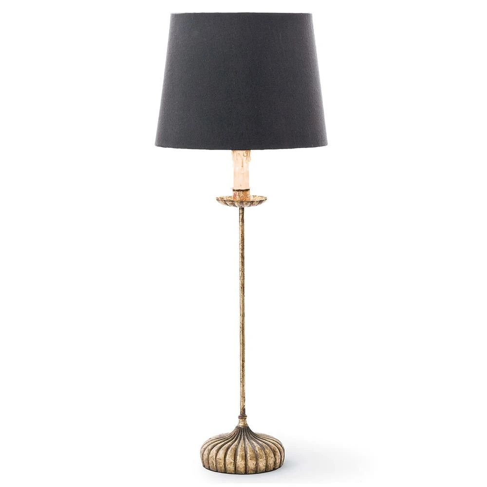Clove Antique Gold Leaf Stem Black Linen Shade Buffet Table Lamp | Kathy Kuo Home