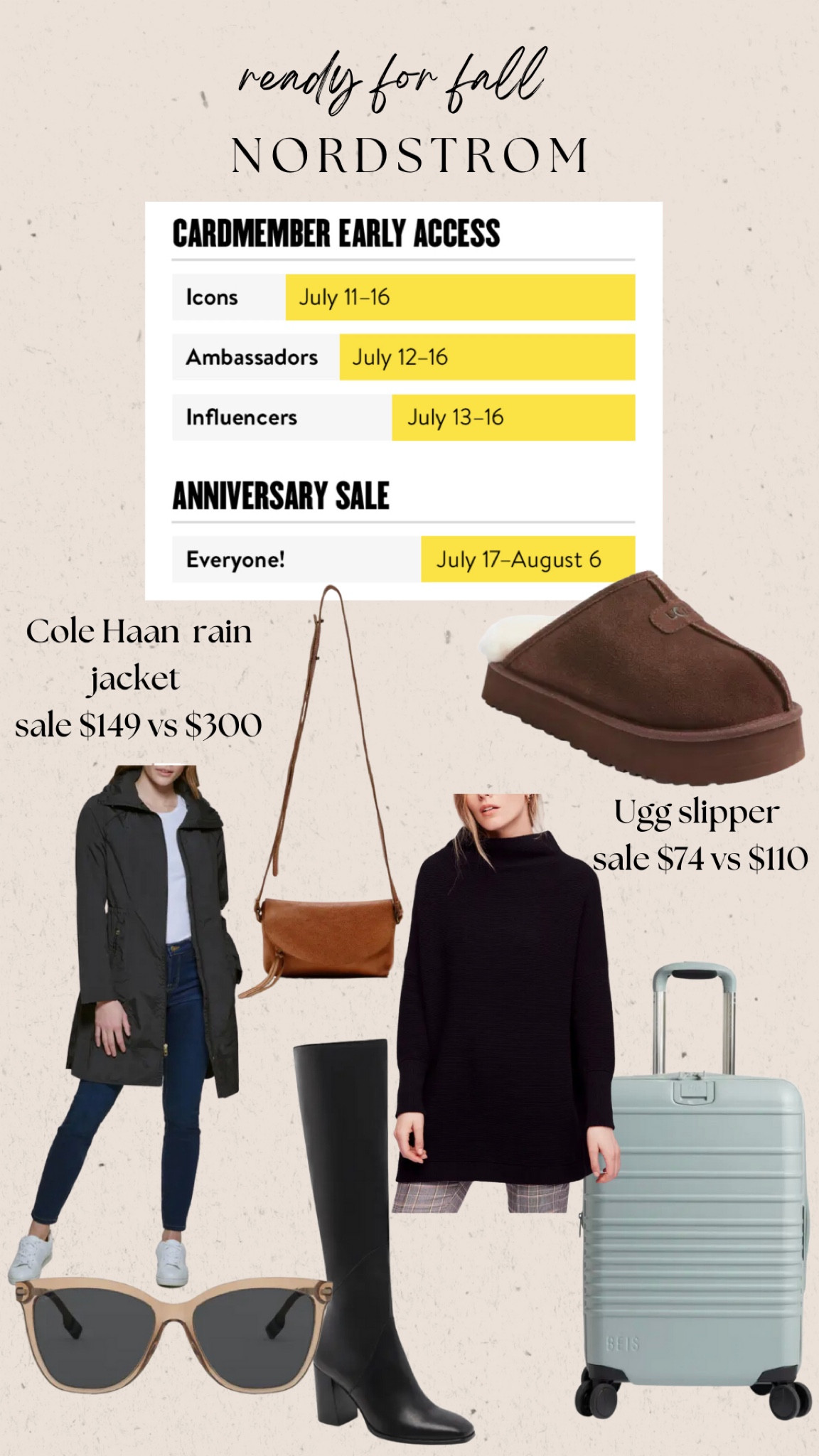 Nordstrom Anniversary Sale! I always forget when everyone can shop, so I’ve added a quick reference! But these are great to add to your wishlist, so that once you’re able to shop - you have quick access! #nsale #fallsale #freepeople #colehaan #ugh #dolcevita #beis #sale #deals #wishlist 

#LTKxNSale #LTKsalealert #LTKSeasonal