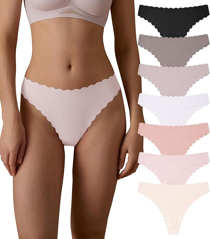 SHARICCA Womens Seamless Thongs No Show Underwear Soft Ribbed Invisible Panties Wave Edge Multi P... | Amazon (US)