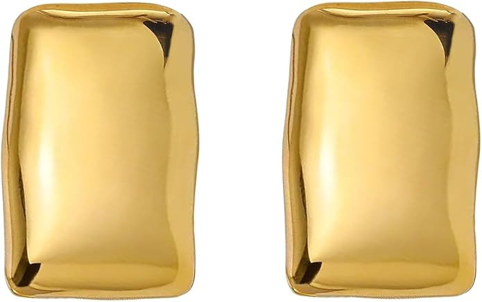 Chunky Rectangle Stud Earrings for Women Statement Earrings Minimalist Earrings Trendy Big Earrin... | Amazon (US)