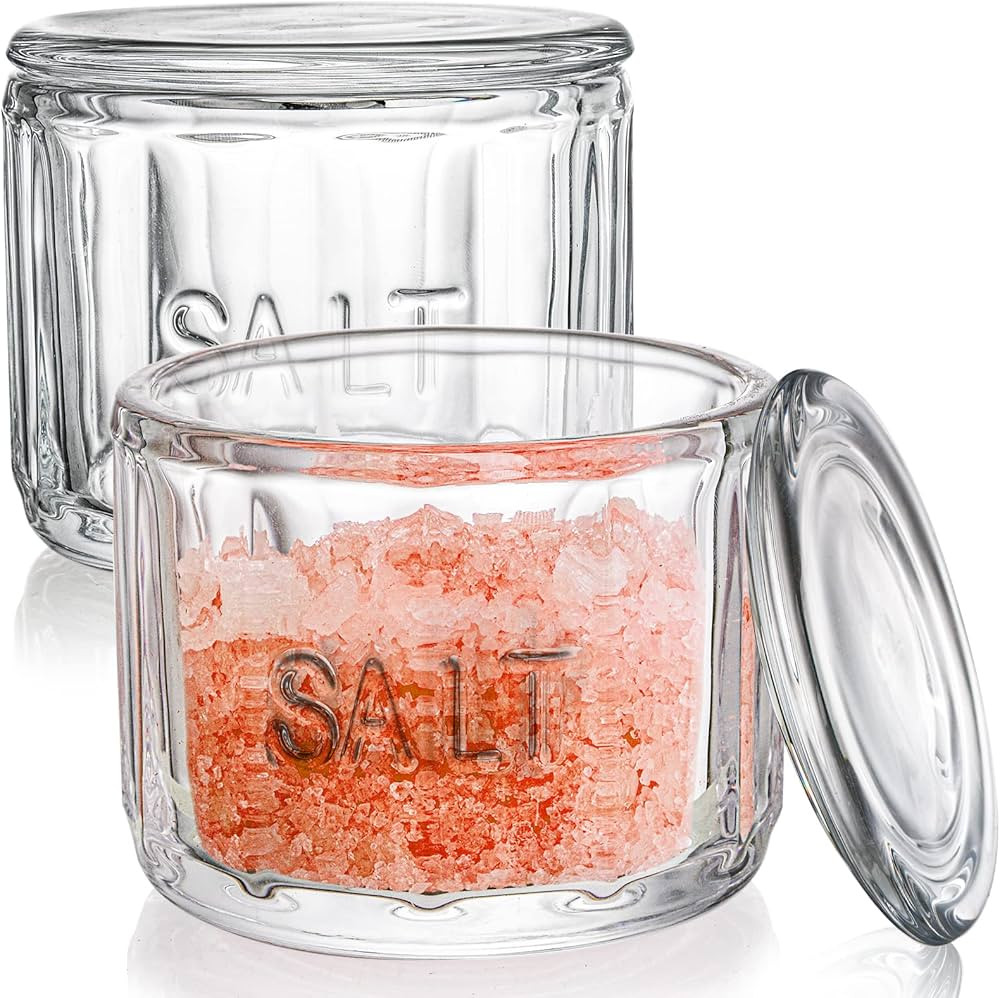 Nicunom 2 Pack Clear Glass Salt Cellar with Lid, Salt Storage Container Salt Box, Retro Style, Ki... | Amazon (US)