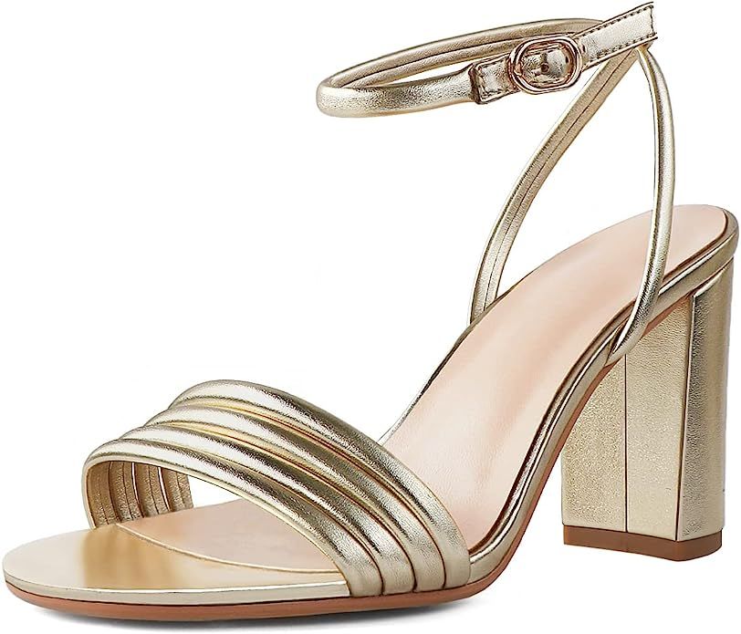 LanreyTaley Women Elegant Block Heel Sandals Ankle Strap Heels Open Toe Party Wedding Dressy Shoe... | Amazon (US)