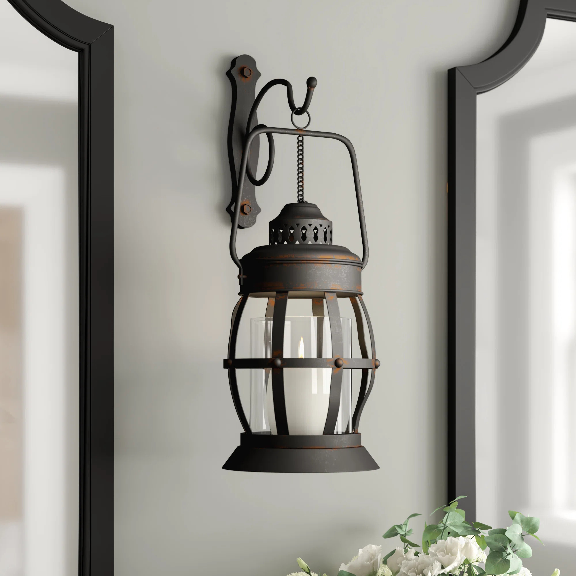 Brown Metal Suspended Pillar Lantern Indoor Outdoor Wall Sconce | Wayfair North America