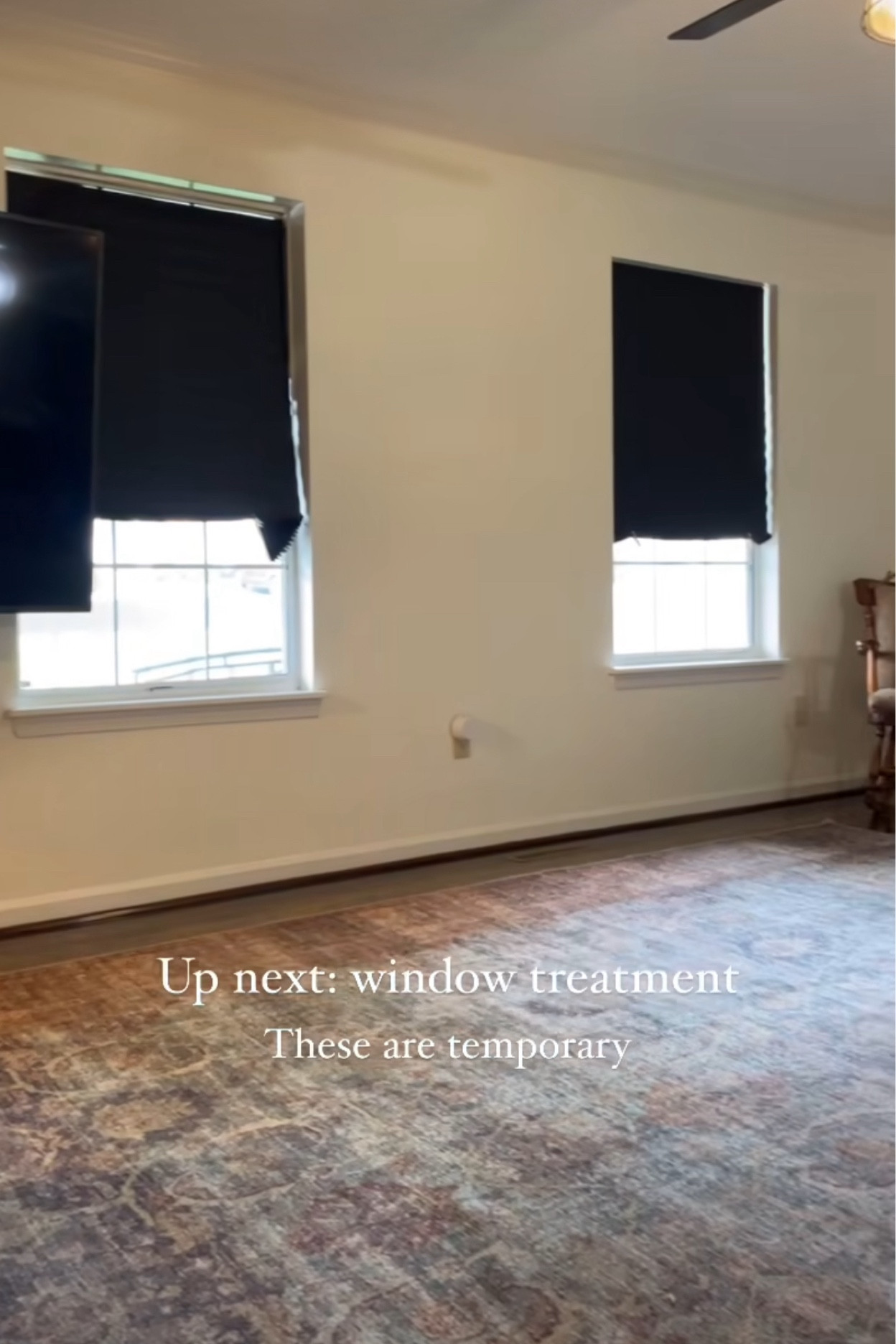 Temporary black out paper window shades
And rug
