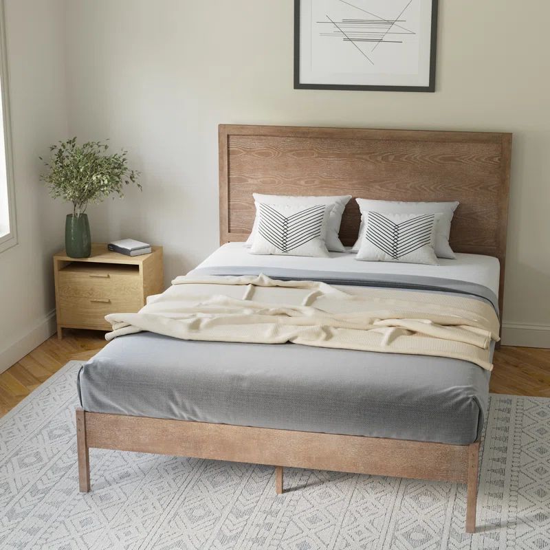 Eymen Modern Solid Wood Platform Bed with Wooden Slats and Headboard | Wayfair North America