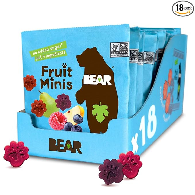 BEAR Real Fruit Snack Minis, Raspberry/Blueberry, No added Sugar, All Natural, Bite Sized Snacks ... | Amazon (US)