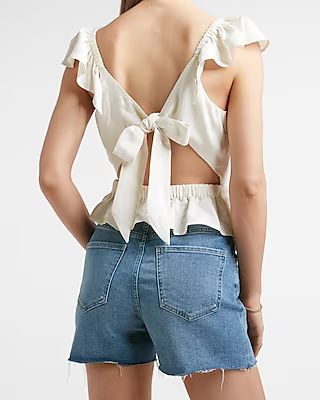 Linen-Blend Ruffle Cut-Out Back Peplum Tank | Express