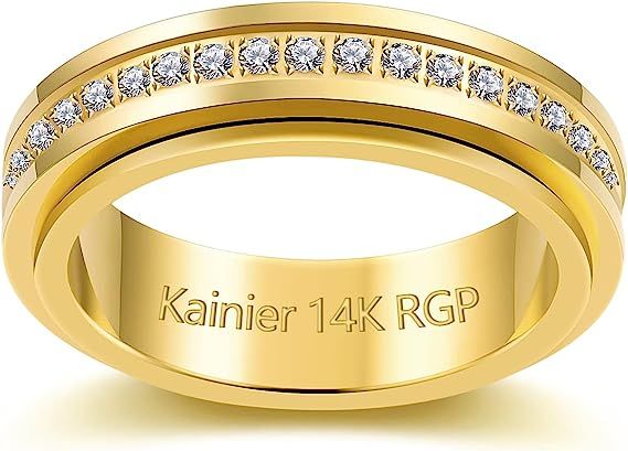 Amazon.com: Kainier 14K Gold Plated Anxiety Rings Cubic Zircon Stones Spinner Fidget Band Rings f... | Amazon (US)