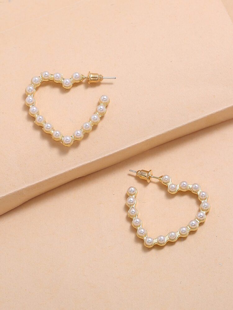 Faux Pearl Heart Earrings | SHEIN