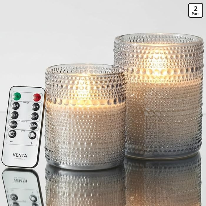 VENTA Stunning Grey Dotted Glass Flameless Candles 2-Pack with Realistic Flickering Glow | Includ... | Amazon (US)