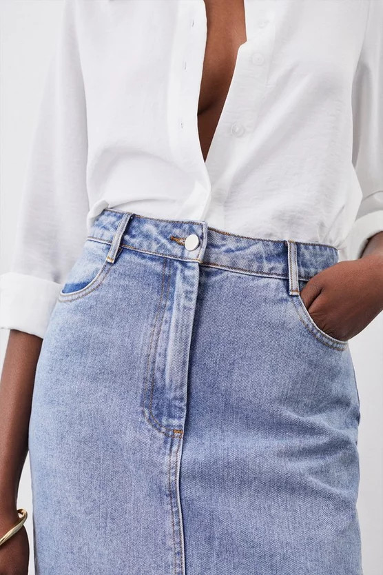 Petite Denim Maxi Skirt | Karen Millen | Karen Millen US