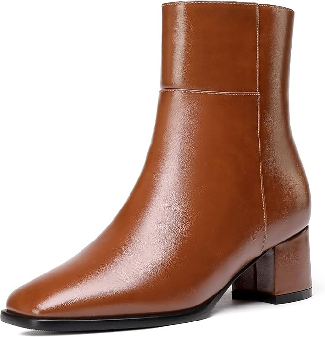 Eldof Low Block Heel Ankle Boots Women's Square Toe Chunky Heel Short Boots Side Zipper Heeled Ch... | Amazon (US)