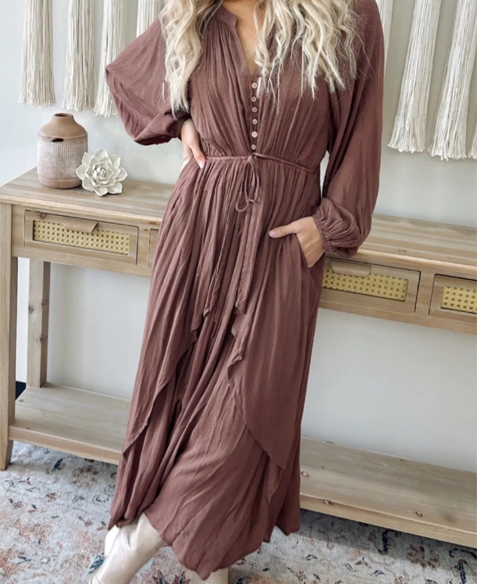 Cute midi dress in Mocha! Comes in a ton of different colors! Perfect with cowgirl cowboy boots!! Would be perfect for Valentines Day or a date night!

#LTKstyletip #LTKMostLoved #LTKfindsunder50