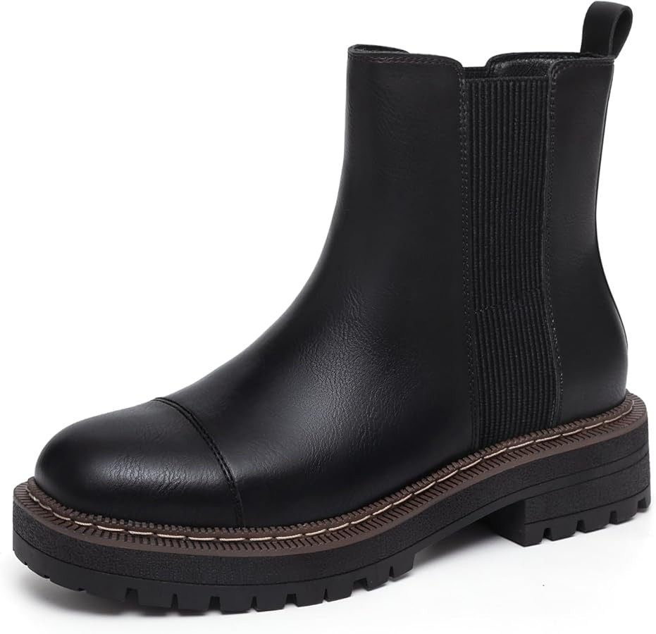 Athlefit Women's Chelsea Boots Platform Chunky Heel Slip On Elastic Lug Sole Ankle Booties | Amazon (US)