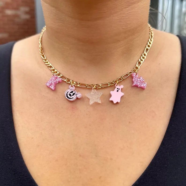 Pink Halloween Charm Necklace - Etsy | Etsy (US)