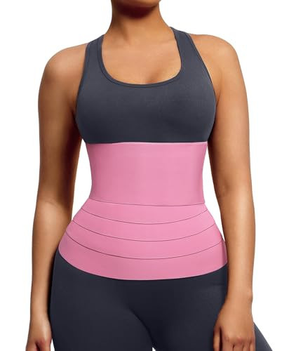 FeelinGirl Waist Trainer for Women Snatch Bandage Tummy Postpartum Belly Wrap Trimmer Belt Weight Body Shaper Pink | Amazon (US)
