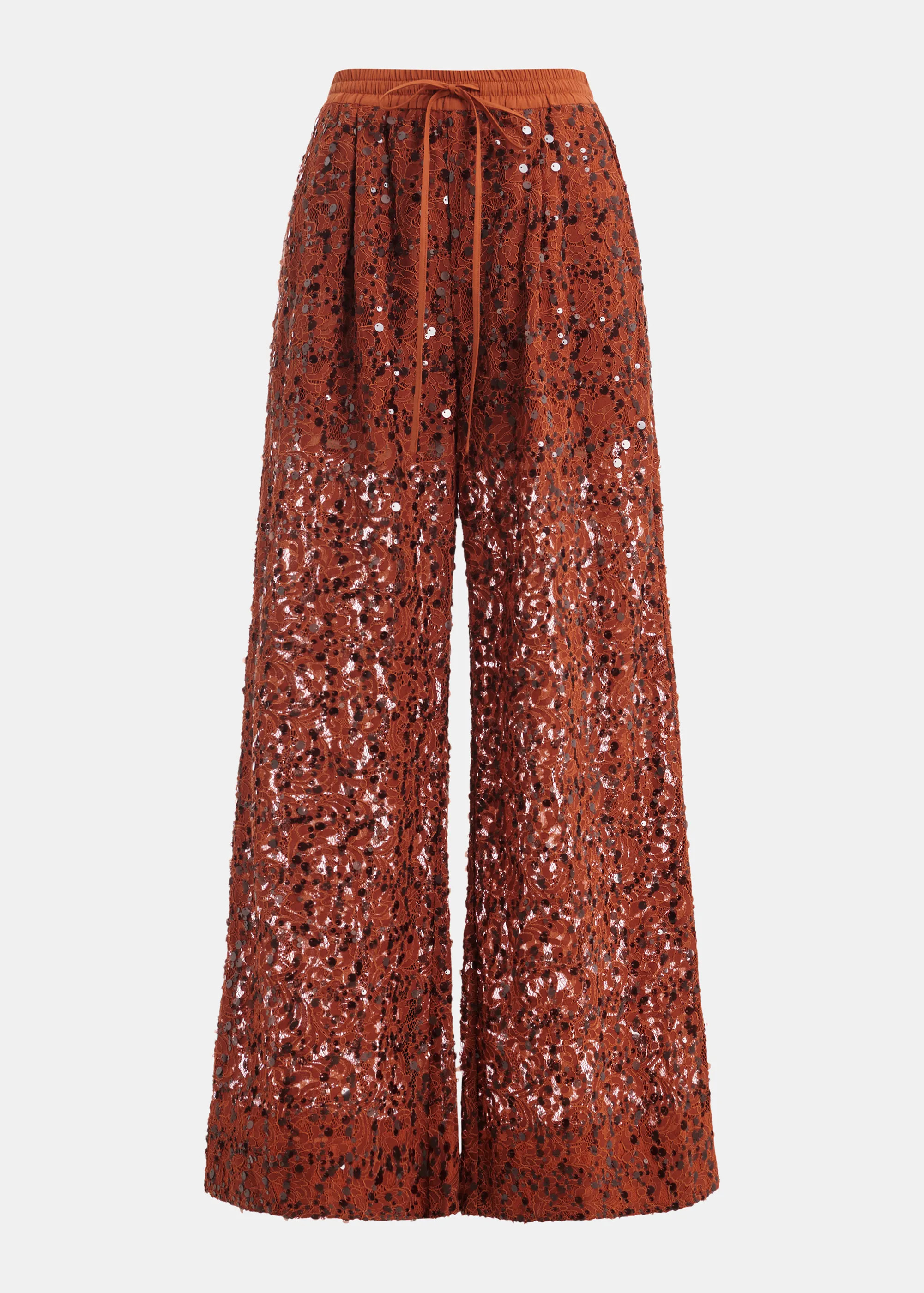 Rust sequin-embellished wide-leg pants | Essentiel Antwerp United Kingdom | Essentiel Antwerp