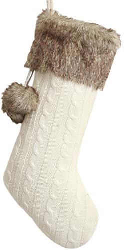 Amazon.com: Gireshome Ivory Cable Knitted Body, Faux Fur Cuff with Faux Fur Fluffy Pompom Ball Ch... | Amazon (US)