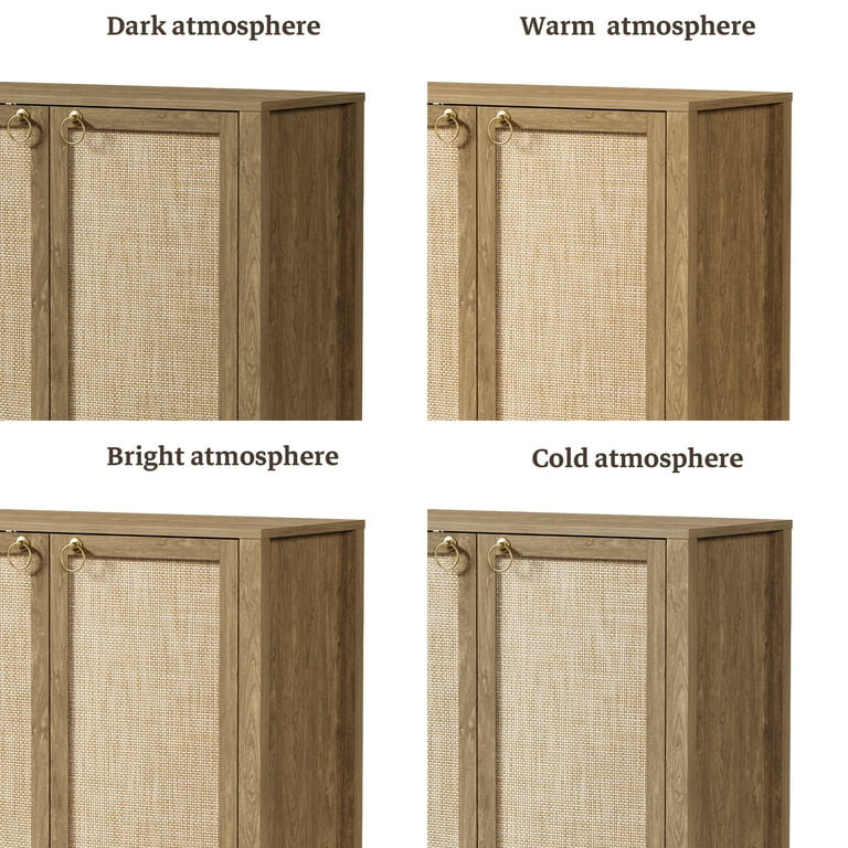 SICOTAS 31.5"W Boho Shoe Cabinet with 2 Rattan Doors, Boho, Cherry Oak  Coastal Shoe Storage Orga... | Walmart (US)