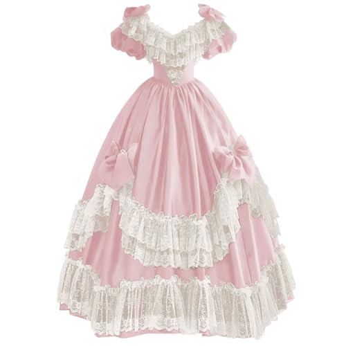 Mouccy Satin Floral Ball Gown with Bow Plus Size Short Sleeve Light Pink Victorian Dresses Lace Satin Ball Gown 22 | Amazon (US)