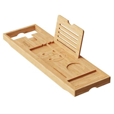 Bathtub Tray - Expandable Bath Tray For Tub, Foldable Adjustable Bamboo Caddy With Non-Slip Handles, Device Holder And Wine Glass Slot For Bathing Lu | Wayfair North America