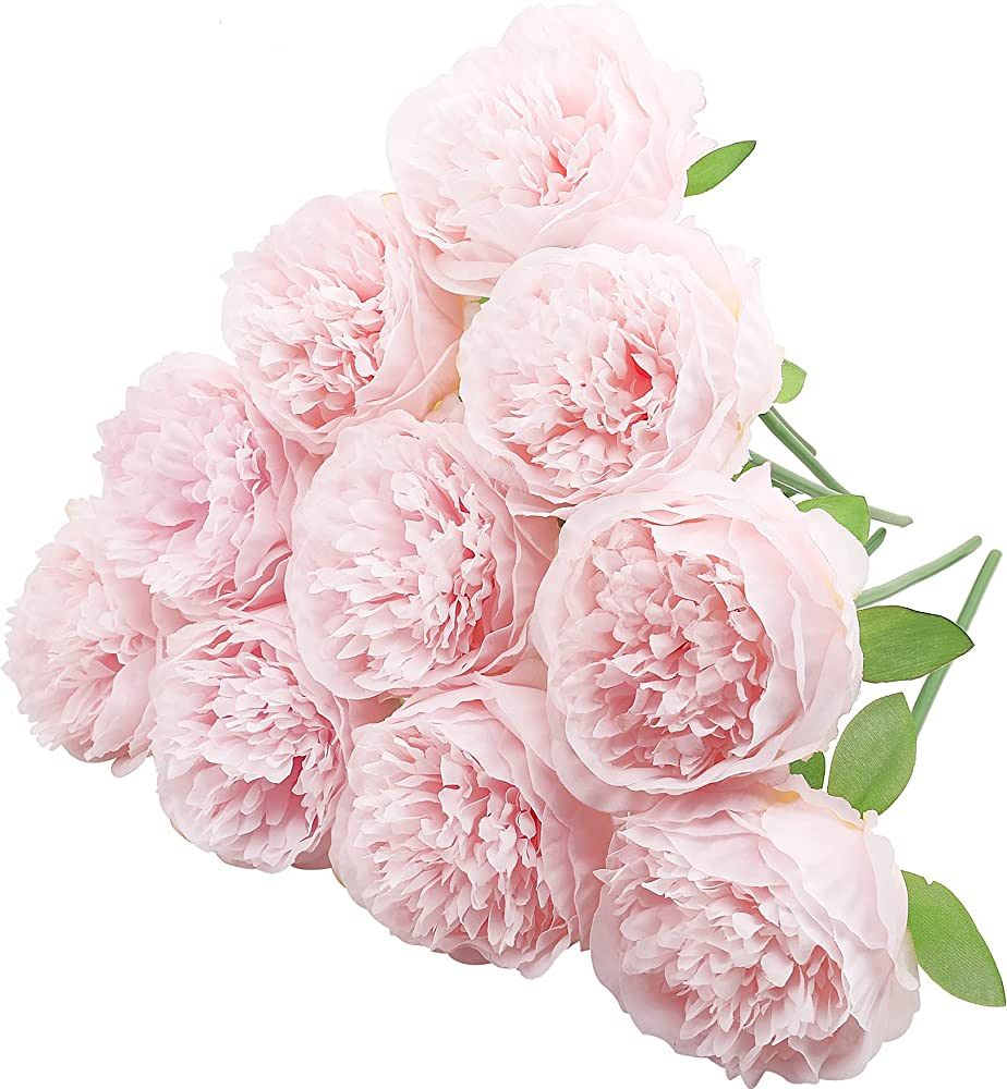 Decpro 10 Pcs Artificial Peonies, Single Stem Silk Peony Fake Flower for Wedding Home Office Part... | Amazon (US)