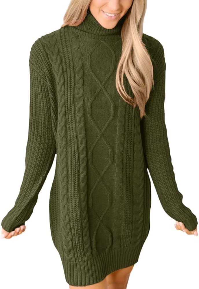 For G and PL Women Cable Knit Turtleneck Sweater Dresses | Amazon (US)
